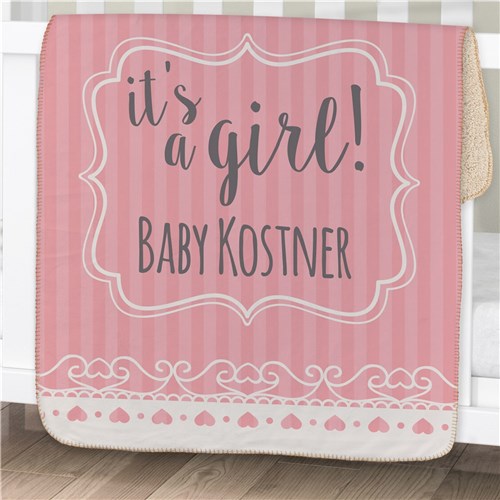 Personalized Its a... Baby Sherpa Blanket - Gender Reveal Baby Name Blanket - Way Up Gifts