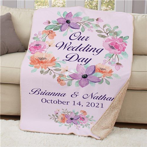 Personalized Our Wedding Day Sherpa Blanket 50x60 - Large Wedding Keepsake Blanket - LED Gift Works