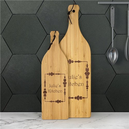 Engraved Wine Bottle Cutting Board - Personalized Kitchen Gift for Wine Lovers - LED Gift Works