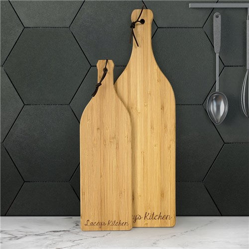 Engraved Bamboo Wine Bottle Cheese Cutting Board - Personalized Wine Lover Gift - LED Gift Works