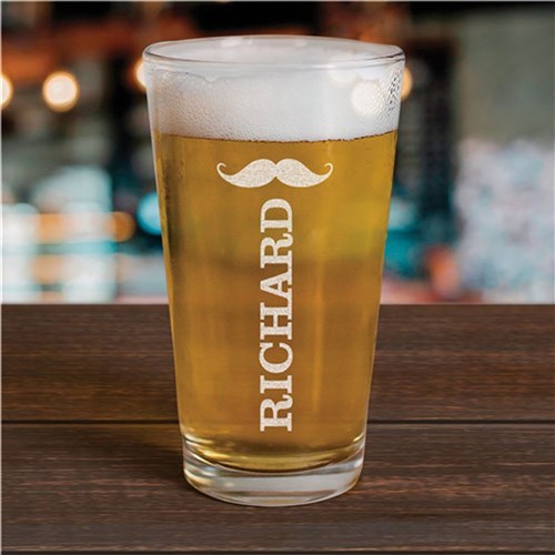 Engraved Mustache Beer Pint Glass – Custom Drinking Gift for Groomsmen, Dad, Husband, or Friend - LED Gift Works