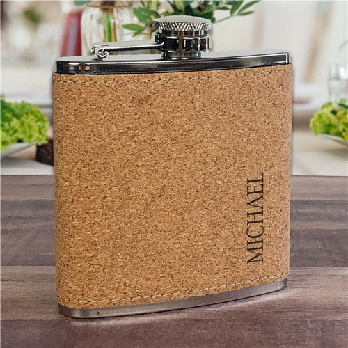 Engraved Vertical Name Cork Flask - LED Gift Works