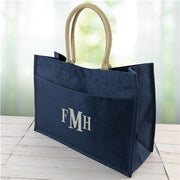 Personalized Jute Tote Bag with Monogram – 3 Initials Pocket Tote - LED Gift Works