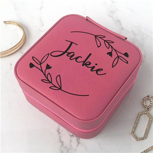 Personalized Jewelry Box - Leafy Floral Wreath Travel Gift for Bridesmaids - Way Up Gifts
