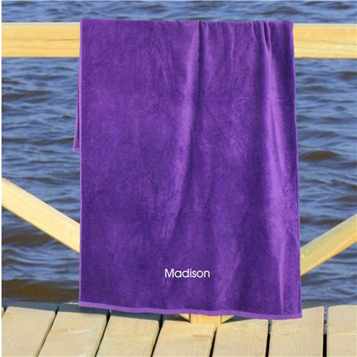 Block Font Custom Name Embroidered Beach Towel - LED Gift Works