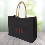 Personalized Jute Tote Bag with Monogram – 3 Initials Pocket Tote - LED Gift Works