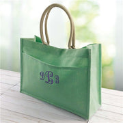 Personalized Jute Tote Bag with Monogram – 3 Initials Pocket Tote - LED Gift Works