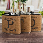 Engraved Groomsmen Cork Flask - Personalized with Name & Initial - LED Gift Works