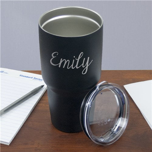 Custom Black 30 oz Extra Large Name Tumbler - Personalized Stainless Steel Travel Mug - LED Gift Works