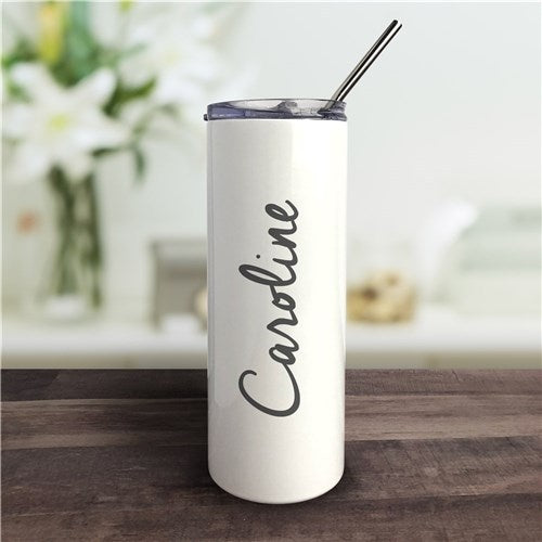 Vertical Script Name Tumbler - Personalized 20 oz. with Straw & Lid - Way Up Gifts