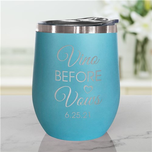 Bridal Party Wine Tumbler - Engraved Wedding Date 'Vino Before Vows' - LED Gift Works