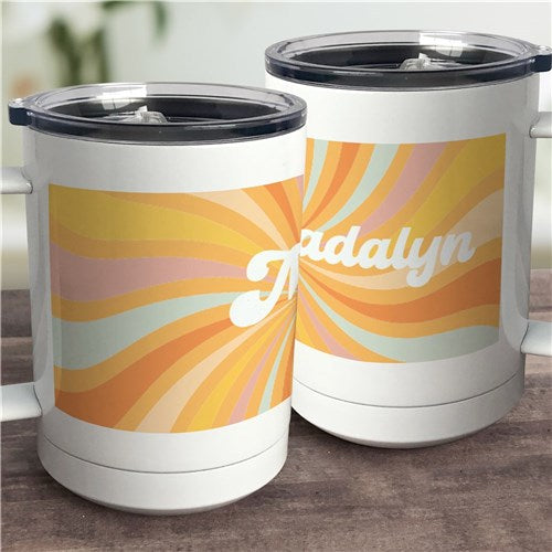 Retro Sunburst Insulated Travel Mug - Personalized with Name - Way Up Gifts