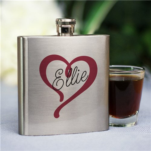 Heart Name Flask - Personalized Bridesmaid Gift with Custom Engraving - Way Up Gifts