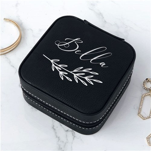 Custom Travel Jewelry Box - Simple Branch & Name Engraved Bridesmaid Gift - LED Gift Works