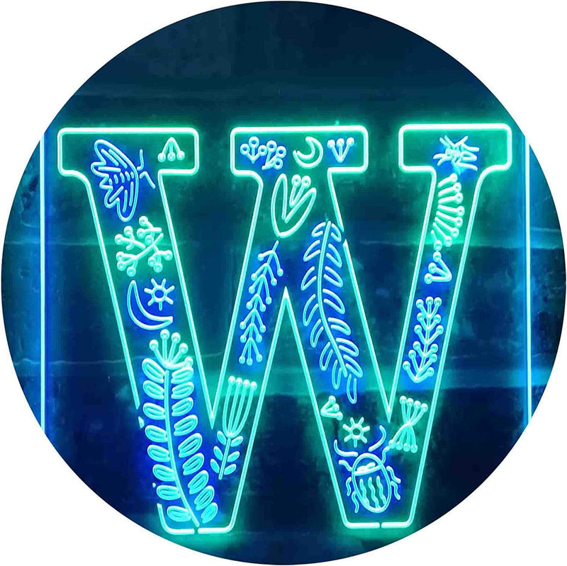 Family Name Letter W Monogram Initial LED Light Sign - LED Gift Works