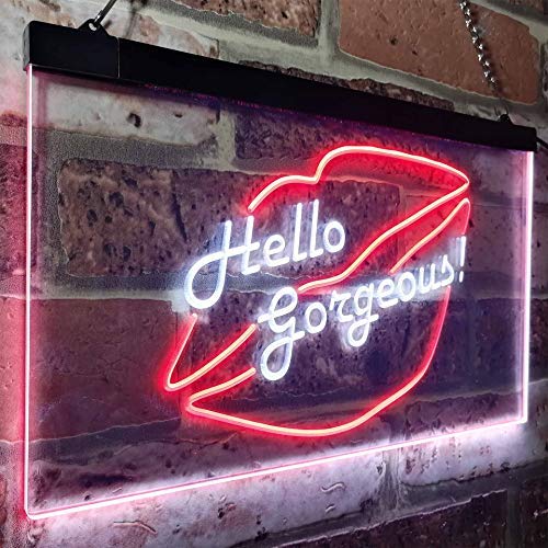 Lips Hello Gorgeous LED Light Sign - LED Gift Works