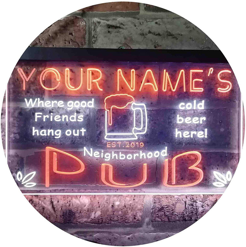 Personalized Neighborhood Pub Bar LED Light Sign - LED Gift Works
