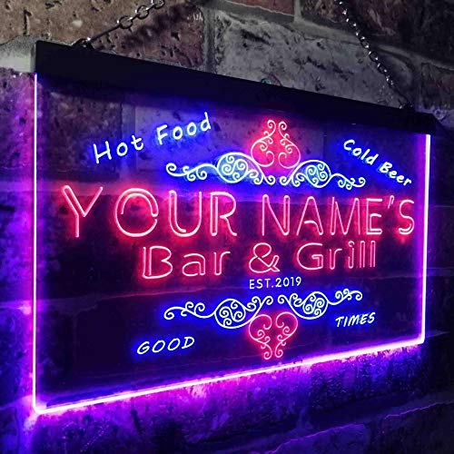 Personalized Hot Food Cold Beer Bar & Grill LED Light Sign - LED Gift Works
