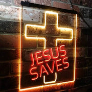 Christian Cross Jesus Saves LED Light Sign - LED Gift Works