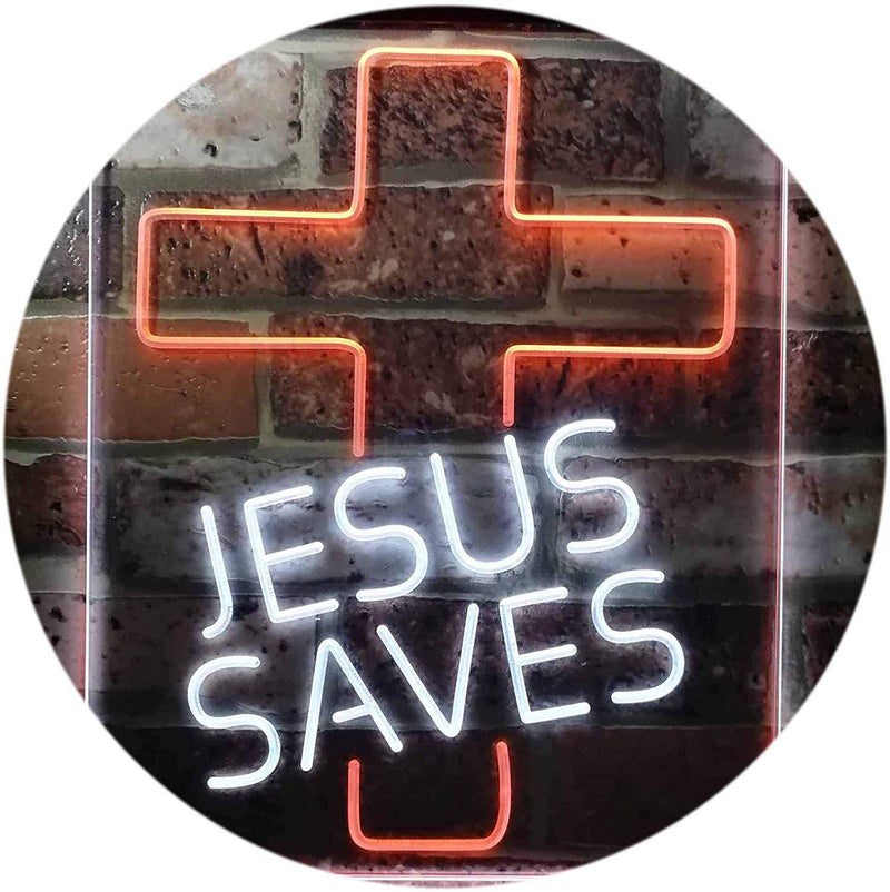 Christian Cross Jesus Saves LED Light Sign - LED Gift Works