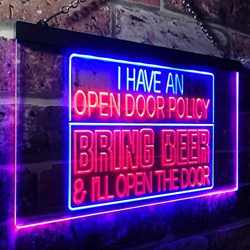 Open Door Policy Bring Beer Open Door LED Light Sign - Way Up Gifts