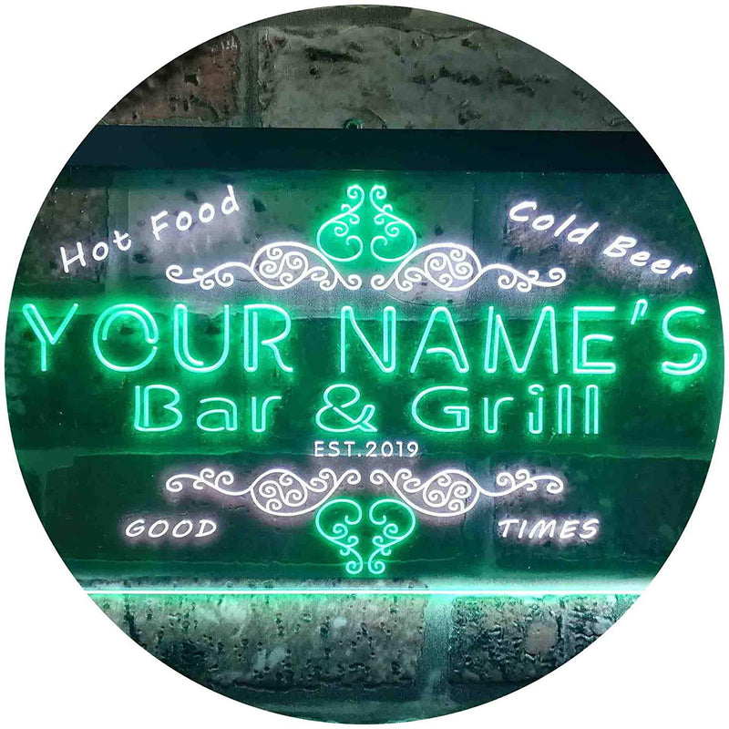 Personalized Hot Food Cold Beer Bar & Grill LED Light Sign - LED Gift Works