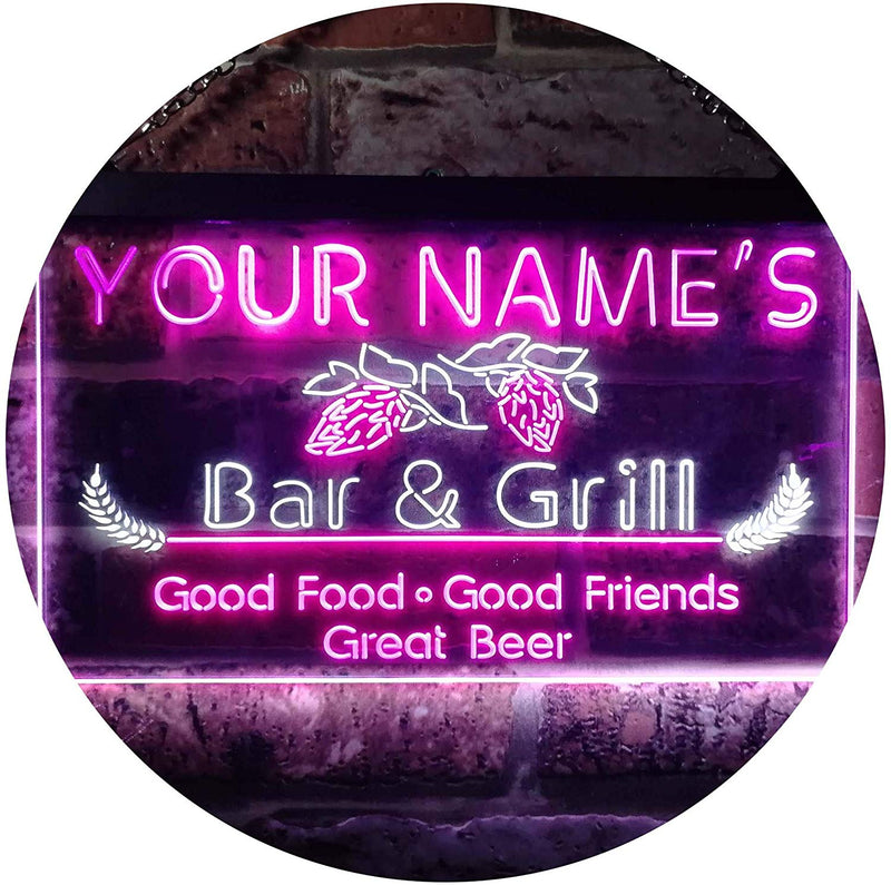 Personalized Bar & Grill LED Light Sign - LED Gift Works