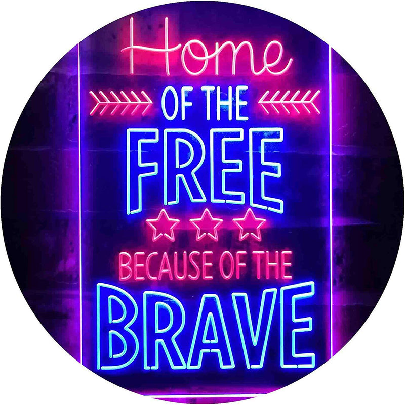 USA Home of The Free Because of The Brave LED Light Sign - LED Gift Works