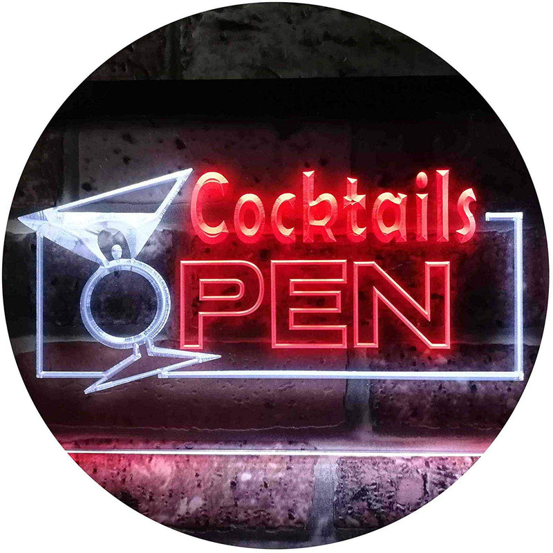Bar Cocktails Open LED Light Sign - LED Gift Works