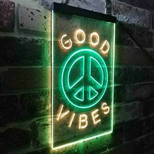 Good Vibes Peace Hippie Bedroom Decor LED Light Sign - Way Up Gifts
