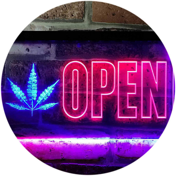 Open Medical Marijuana Leaf LED Light Sign - Way Up Gifts