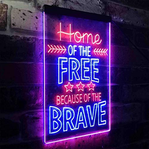 USA Home of The Free Because of The Brave LED Light Sign - LED Gift Works