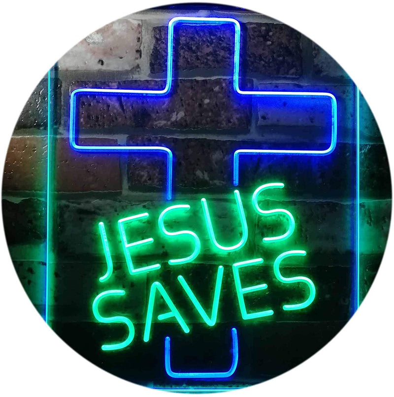 Christian Cross Jesus Saves LED Light Sign - LED Gift Works