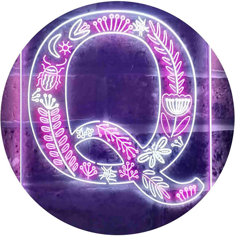Family Name Letter Q Monogram Initial LED Light Sign - LED Gift Works