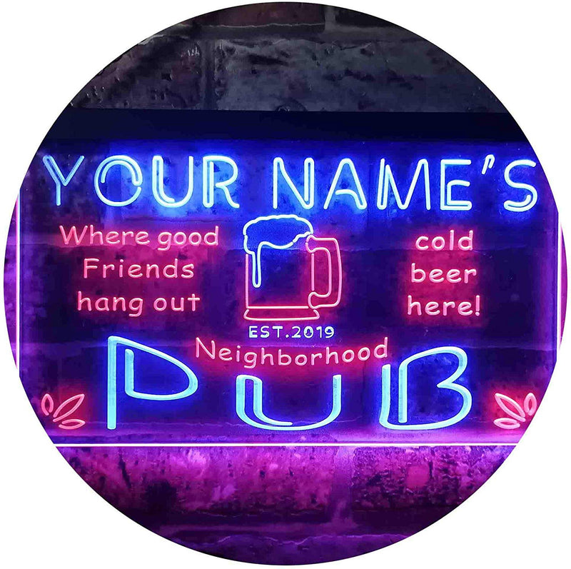Personalized Neighborhood Pub Bar LED Light Sign - LED Gift Works
