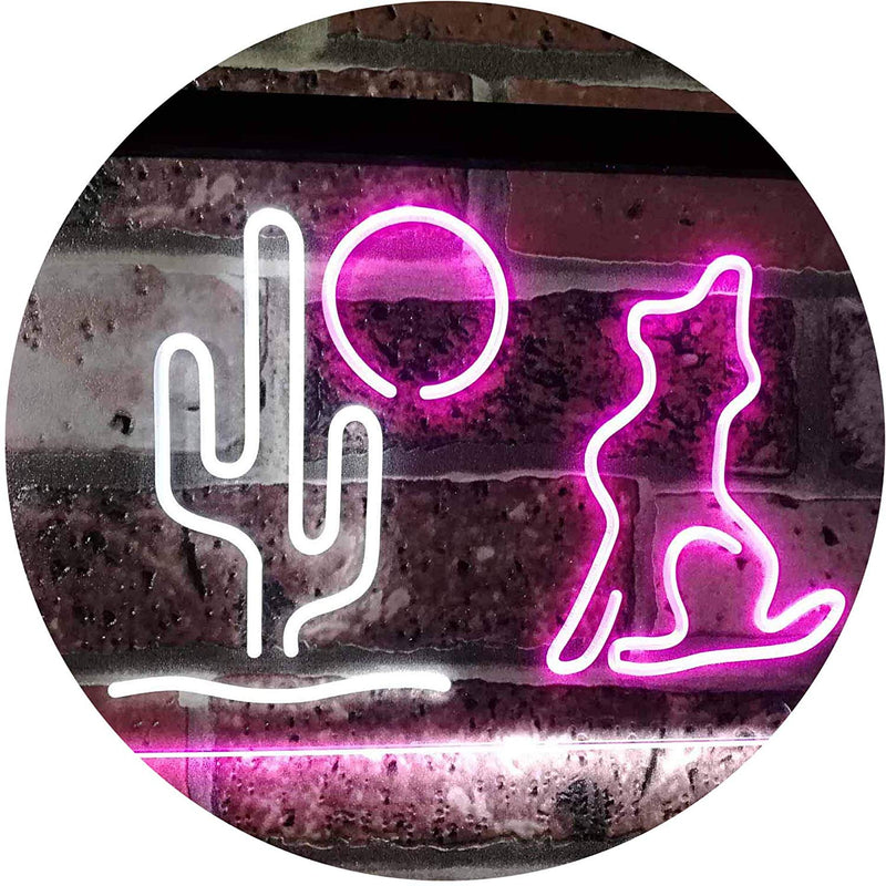 Cactus Moon Wolf LED Light Sign - LED Gift Works