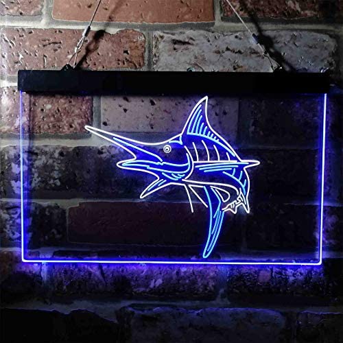 Deep Sea Fishing Blue Marlin Fish LED Light Sign - Way Up Gifts
