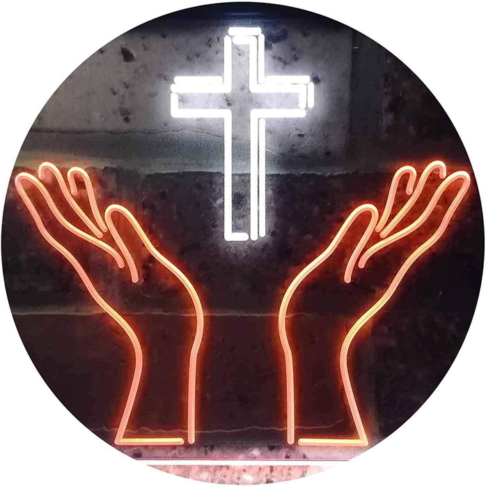 Christianity Hands Cross LED Light Sign - Way Up Gifts