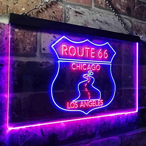 Chicago to Los Angeles Route 66 LED Light Sign - LED Gift Works