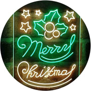 Merry Christmas Holly Leaves Star LED Light Sign - LED Gift Works
