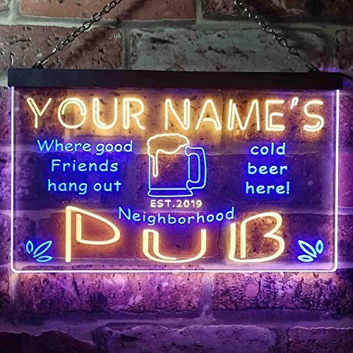 Personalized Neighborhood Pub Bar LED Light Sign - LED Gift Works