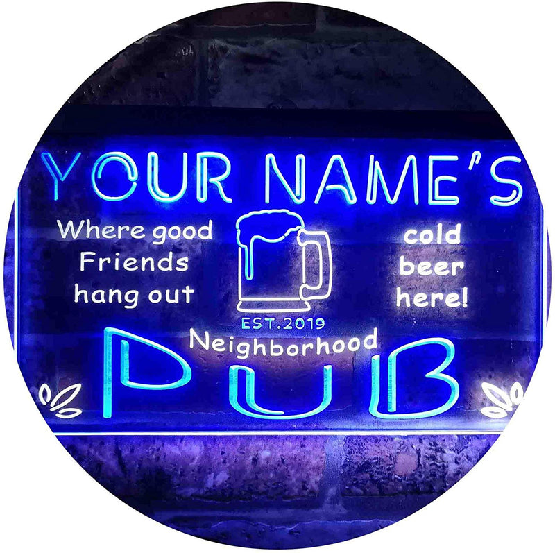 Personalized Neighborhood Pub Bar LED Light Sign - LED Gift Works