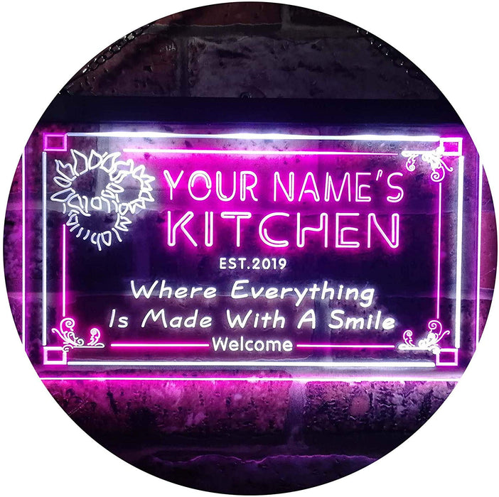 Personalized Home Kitchen Decor Made with Smile LED Light Sign - Way Up Gifts