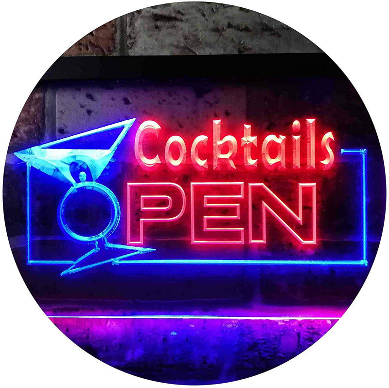Bar Cocktails Open LED Light Sign - LED Gift Works