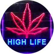 Marijuana Leaf High Life LED Light Sign - LED Gift Works