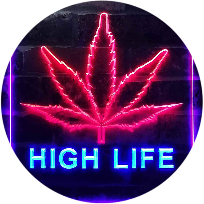 Marijuana Leaf High Life LED Light Sign - LED Gift Works