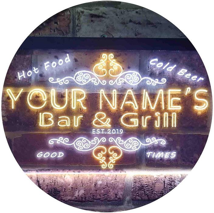 Personalized Hot Food Cold Beer Bar & Grill LED Light Sign - Way Up Gifts