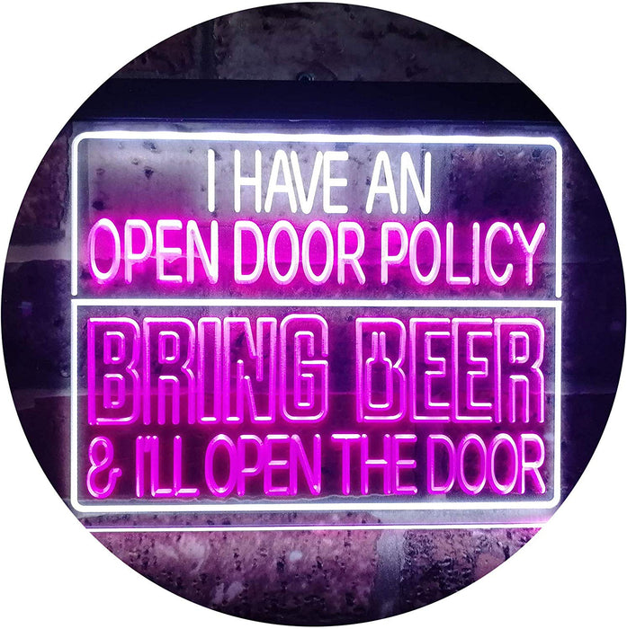 Open Door Policy Bring Beer Open Door LED Light Sign - Way Up Gifts