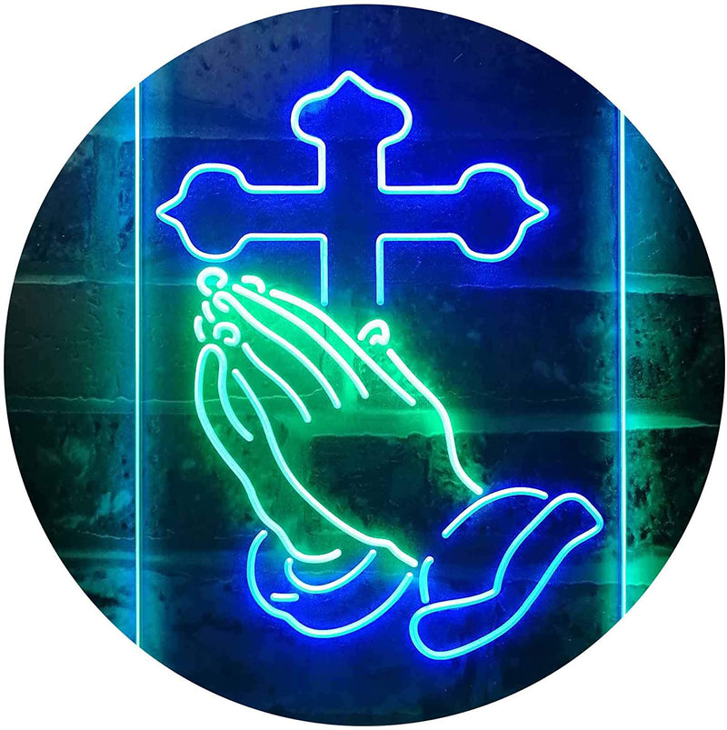 Praying Hands Cross LED Light Sign - LED Gift Works
