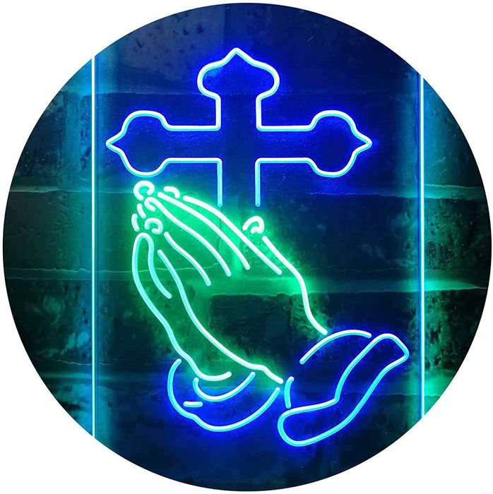 Praying Hands Cross LED Light Sign - Way Up Gifts